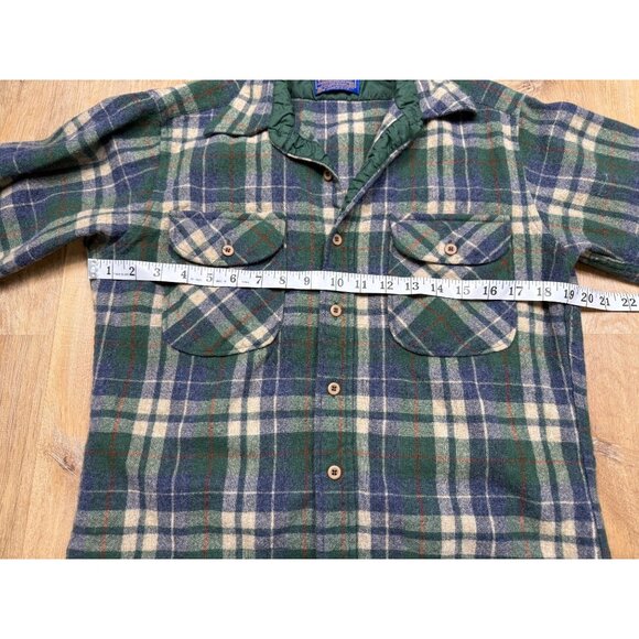 Vintage Pendleton Board Shirt 100% Virgin Wool Green Blue Mens Medium - Picture 4 of 9